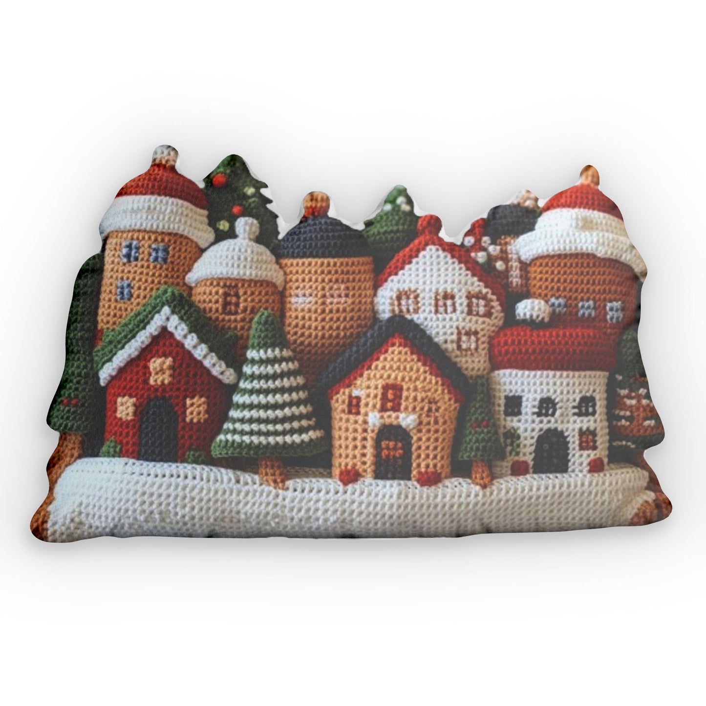 Christmas Crochet Town, Gift Decor, Plush Cushion, Winter Season, Shaped Pillow