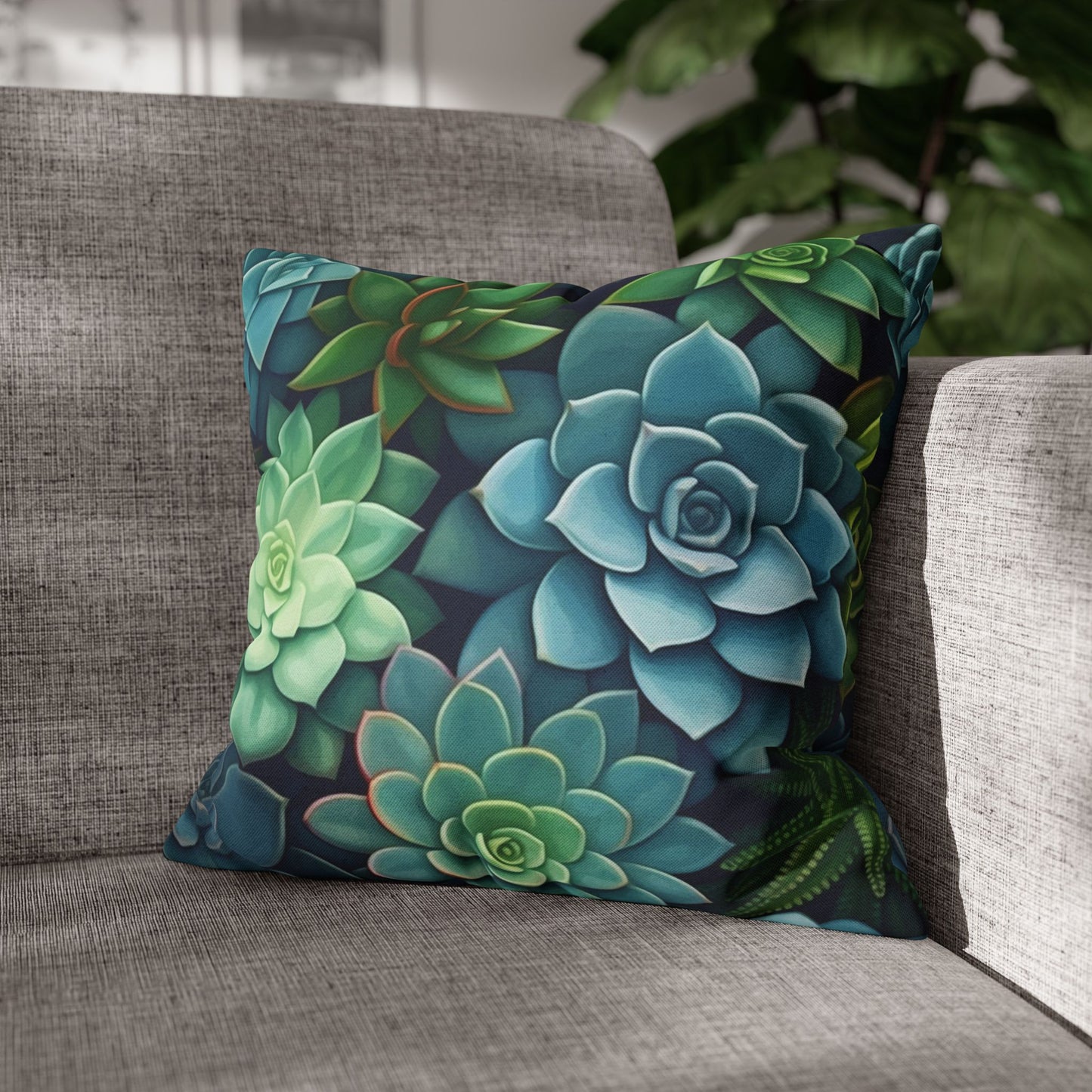 Minimalist Succulent Array - Vibrant Botanical Pattern Spun Polyester Square Pillow Case