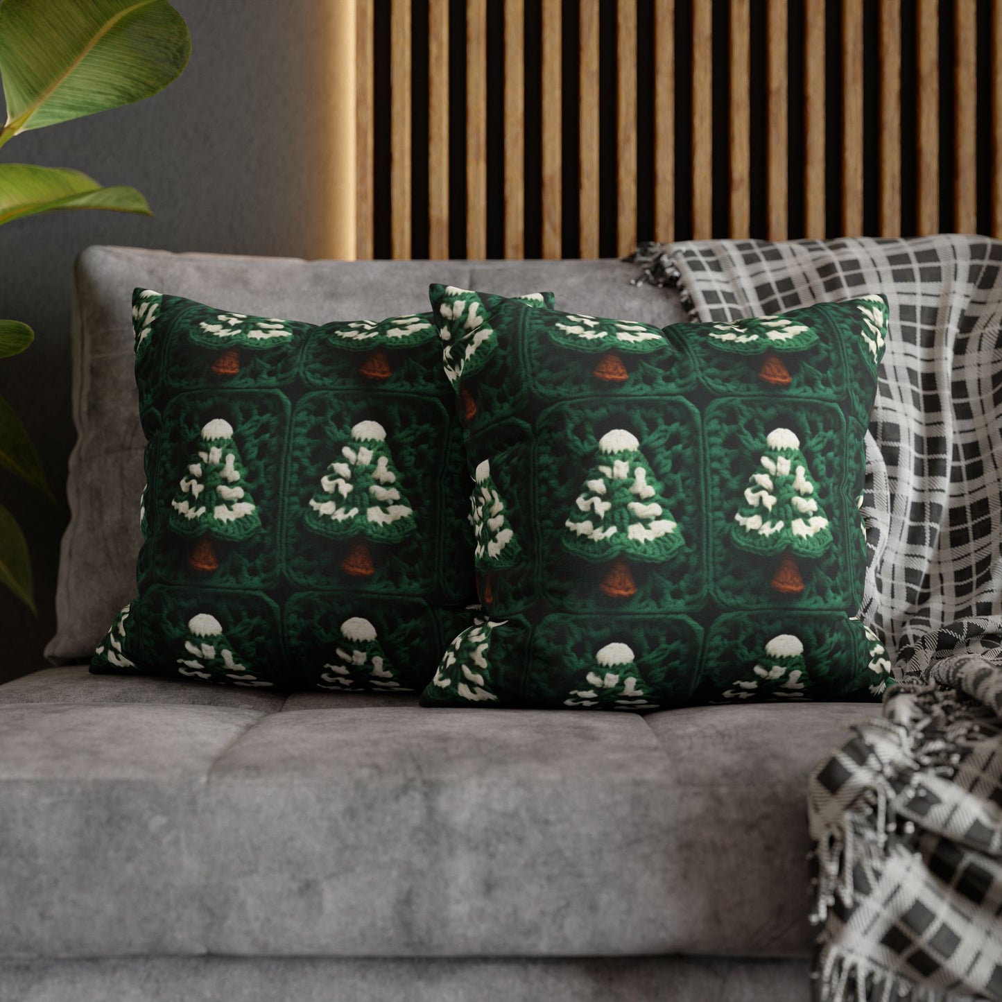 Evergreen Christmas Trees Crochet, Festive Pine Tree Holiday Craft, Yuletide Forest, Winter - Spun Polyester Square Pillow Case