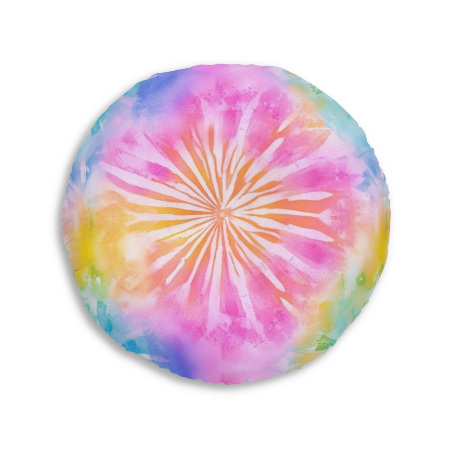 Boho Beach Vibe Pastel Hues Tie-Dye Pattern Design Tufted Floor Pillow, Round