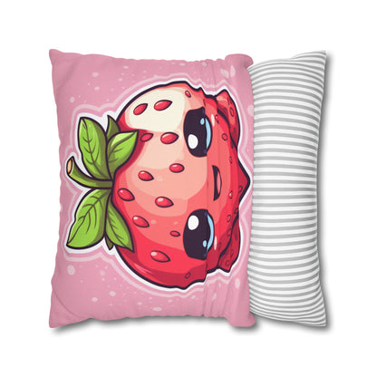 Kawaii Strawberry Adventure - Anime Classic Traditional Japanese Fruit - Otaku Artwork - Spun Polyester Square Pillow Case