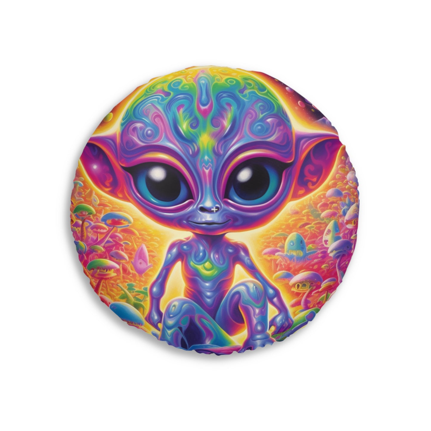 Colorful Extraterrestrial Design - Vibrant, Unique & Eye-Catching - Tufted Floor Pillow, Round