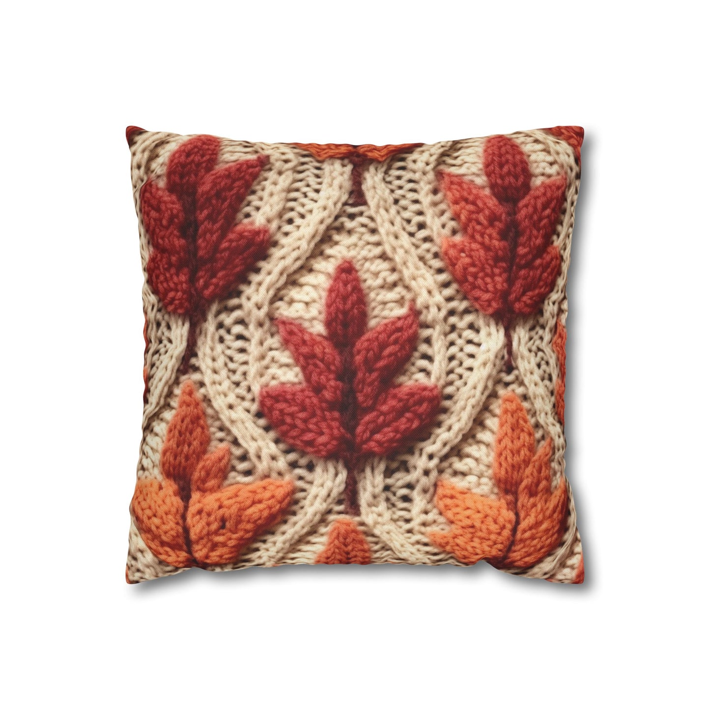 Crochet Fall Leaves: Harvest Rustic Design - Golden Browns -Woodland Maple Magic - Spun Polyester Square Pillow Case