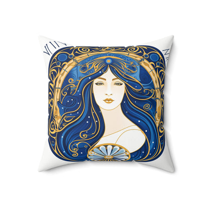 Virgo Zodiac Circular Symmetry in Gold Royal Blue - Spun Polyester Square Pillow