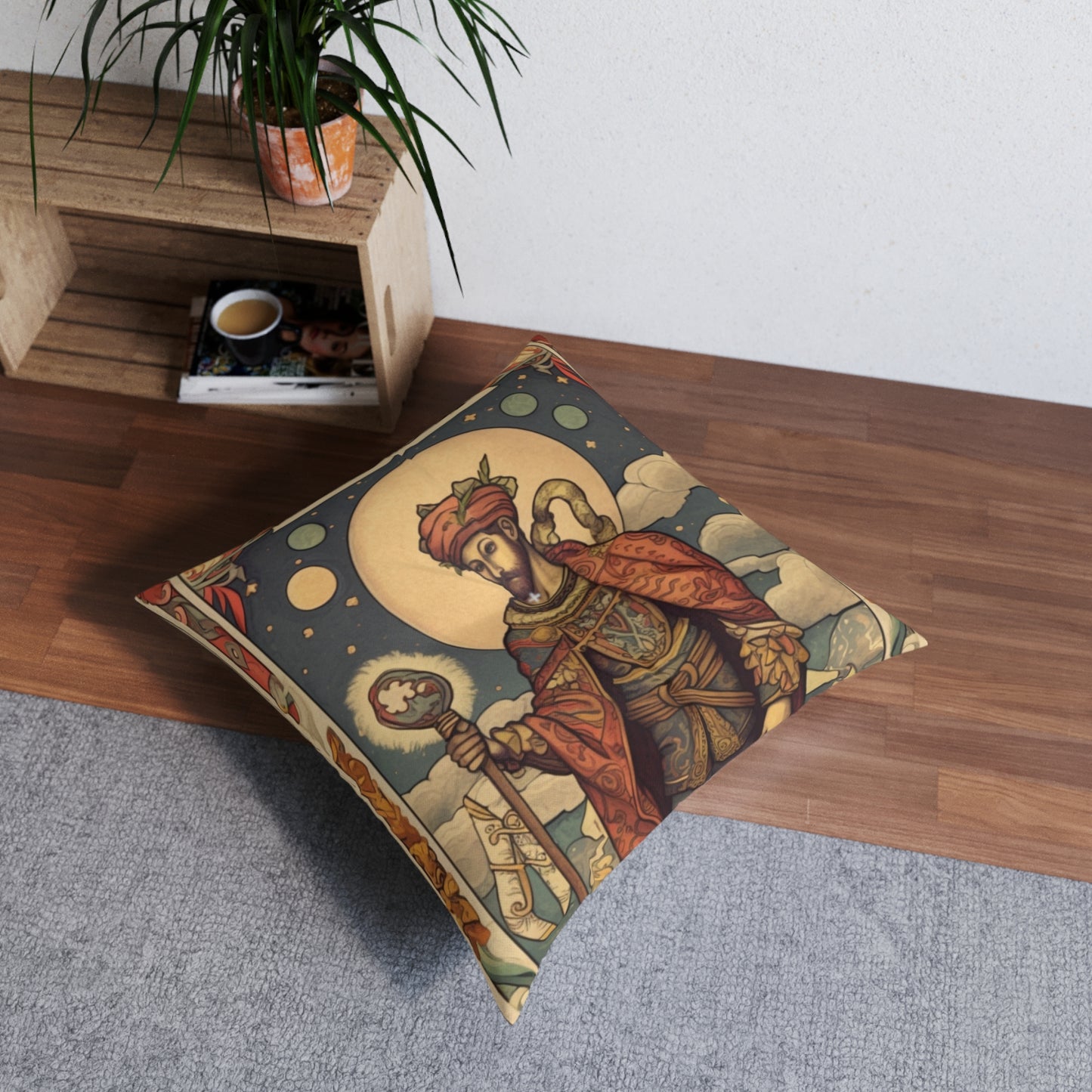 Expressive Tarot - 'The Fool' Card Artistic Reading Symbol - Tufted Floor Pillow, Square