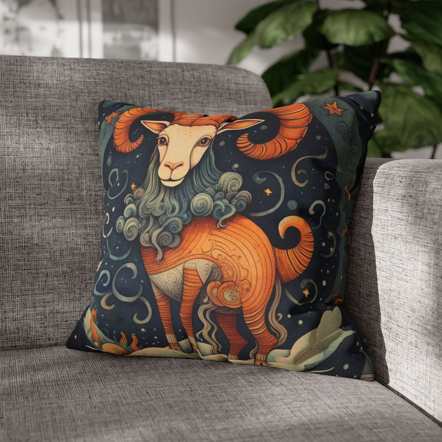 Capricorn Zodiac Children's Book Style Humorous Design - Spun Polyester Square Pillow Case