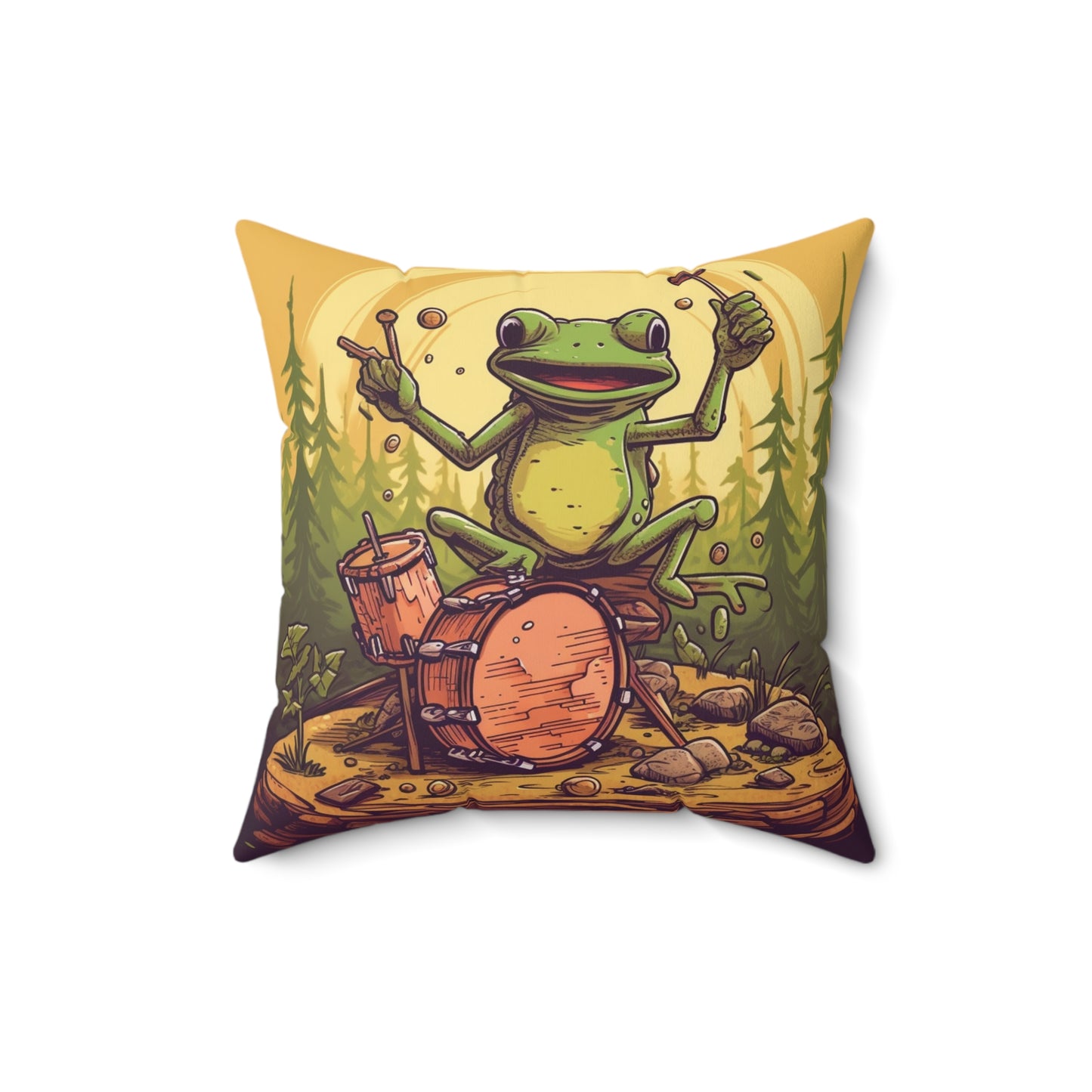 Frog Swamp Drum Player Music Graphic Spun Polyester Square Pillow