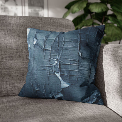 Distressed Blue Denim-Look: Edgy, Torn Fabric Design - Spun Polyester Square Pillow Case