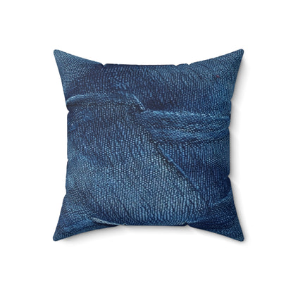 Dark Blue: Distressed Denim-Inspired Fabric Design - Spun Polyester Square Pillow