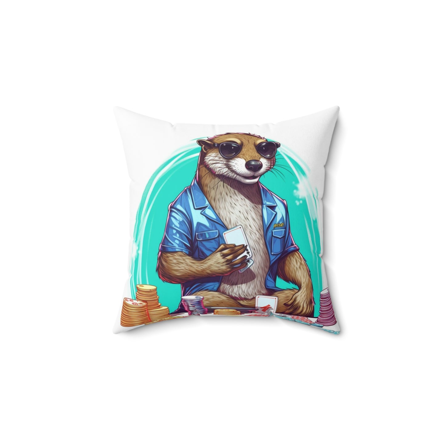 Otter Poker Player Champ Card Holder Graphic Spun Polyester Square Pillow