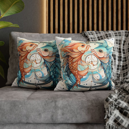 Pisces Zodiac Horoscope - Starry Watercolor & Ink, Hyper-Detailed Fish Spun Polyester Square Pillow Case