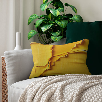 Banana Yellow Lemon: Bold Distressed, Denim-Inspired Fabric - Spun Polyester Lumbar Pillow