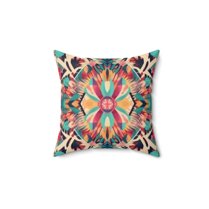 Boho Vibes: Handmade Summer Bohemian Print Pattern Artwork Spun Polyester Square Pillow