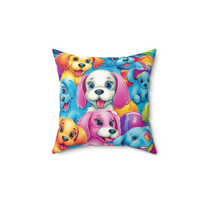 Happy Puppy & Dog Design - Vivid and Eye-Catching - Spun Polyester Square Pillow