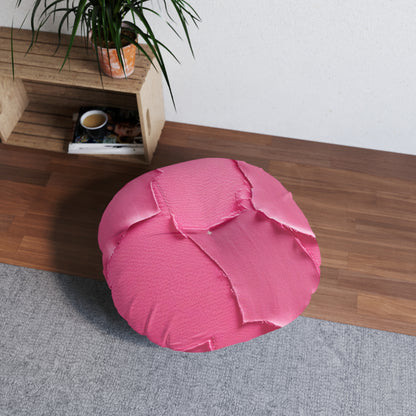 Distressed Neon Pink: Edgy, Ripped Denim-Inspired Doll Fabric - Tufted Floor Pillow, Round