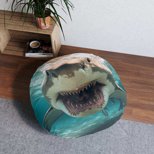 Bull Shark: River Monster Menace - Realistic Dark Water Predator - Tufted Floor Pillow, Round