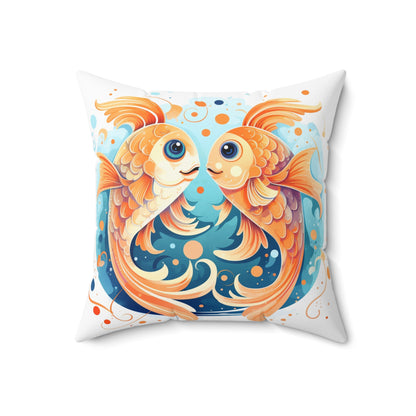 Charming Cartoon Fish Pisces - Dreamy Zodiac Illustration - Spun Polyester Square Pillow