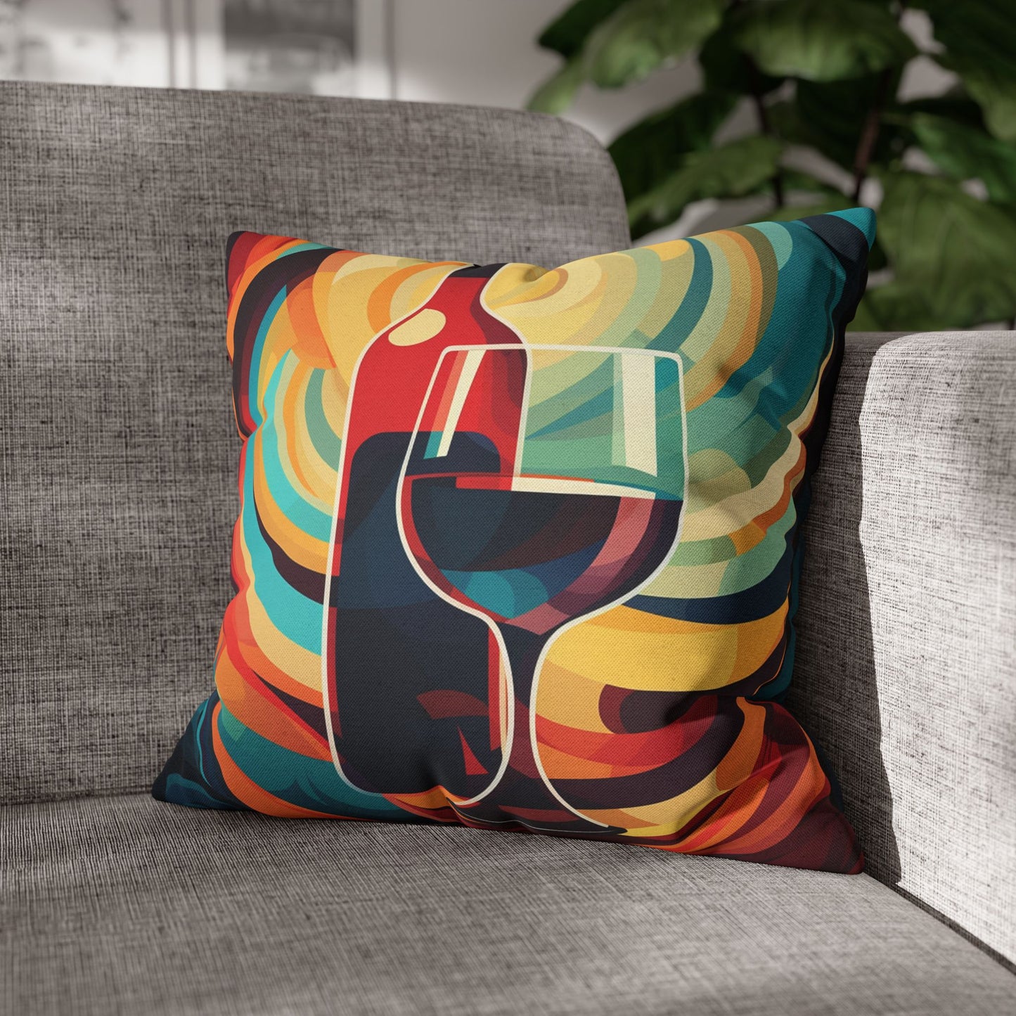 Wine Lover Abstract - Bottle & Glass Design Spun Polyester Square Pillow Case