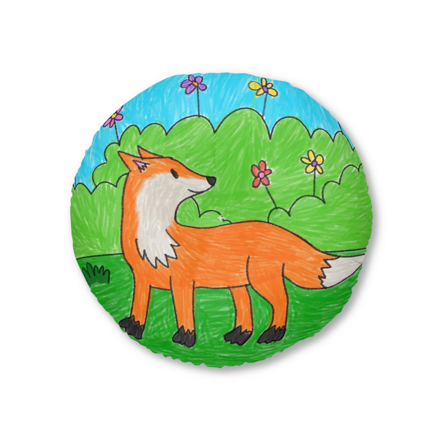 Fox Woodland Animal Foxy Tufted Floor Pillow, Round