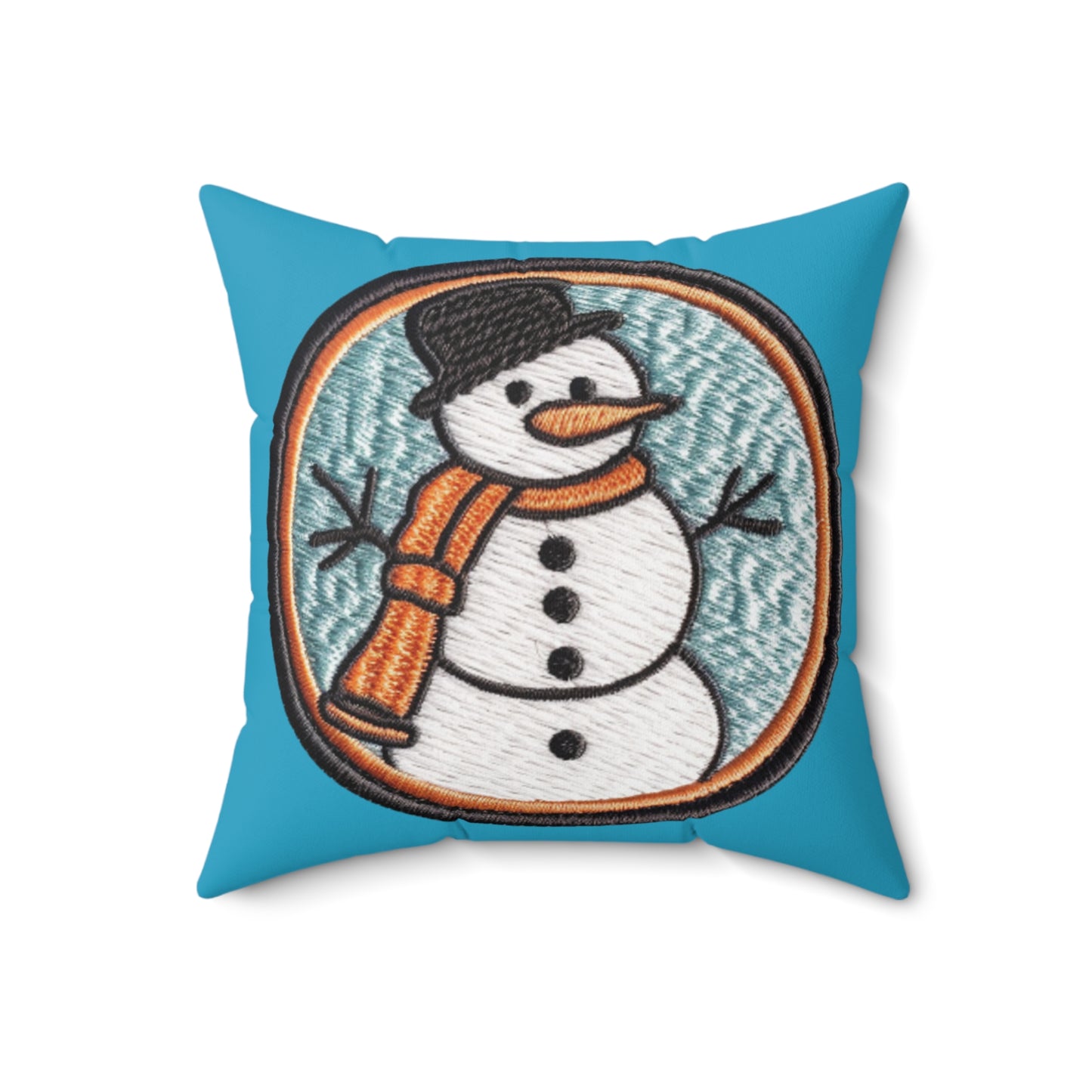 Snowman Embroidered Patch - Chenille Christmas Winter - Spun Polyester Square Pillow