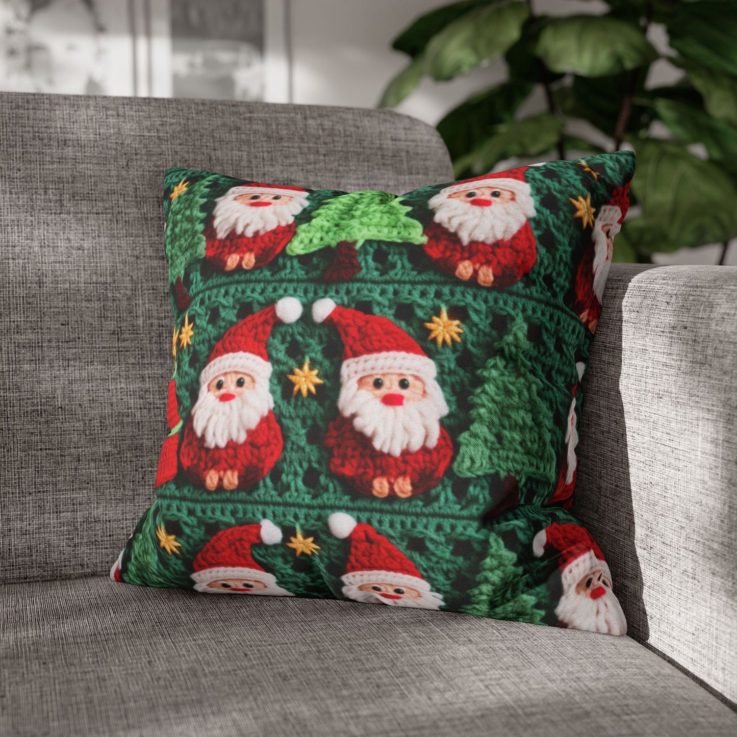 Santa Claus Crochet Pattern, Christmas Design, Festive Holiday Decor, Father Christmas Motif. Perfect for Yuletide Celebration - Spun Polyester Square Pillow Case