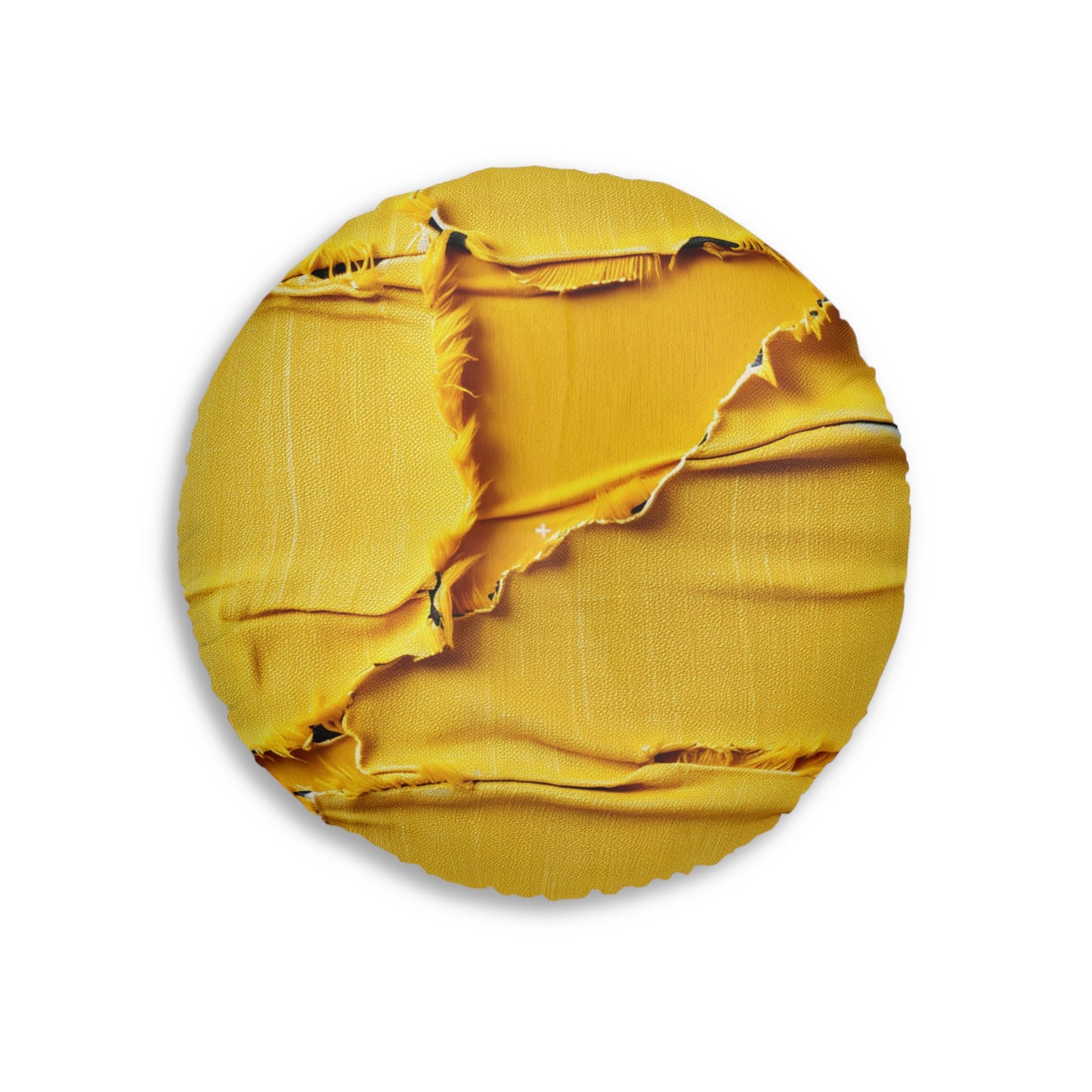 Banana Yellow Lemon: Bold Distressed, Denim-Inspired Fabric - Tufted Floor Pillow, Round