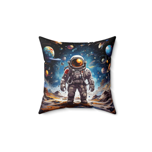 Galactic Voyage: Astronaut Journey in Celestial Star Cosmic Exploration - Spun Polyester Square Pillow