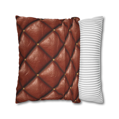 Brown Leather Cognac Pattern Rugged Durable Design Style - Spun Polyester Square Pillow Case