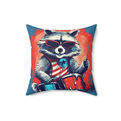 Raccoon Patriotic Rock Star USA Classic Style Spun Polyester Square Pillow