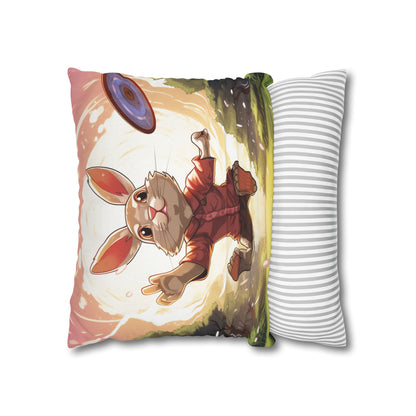 Disc Golf Rabbit: Bunny Aiming Frisbee for Basket Chain - Spun Polyester Square Pillow Case