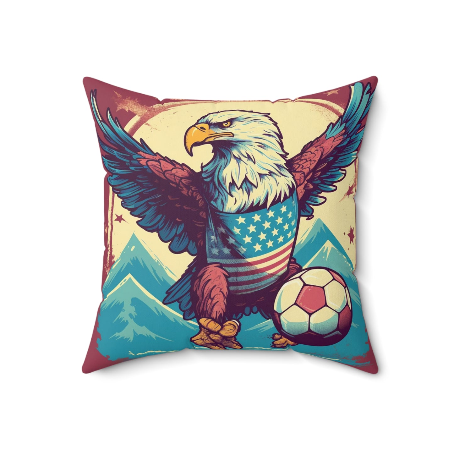 American Bald Eagle Soccer Athletic Team USA Graphic Spun Polyester Square Pillow