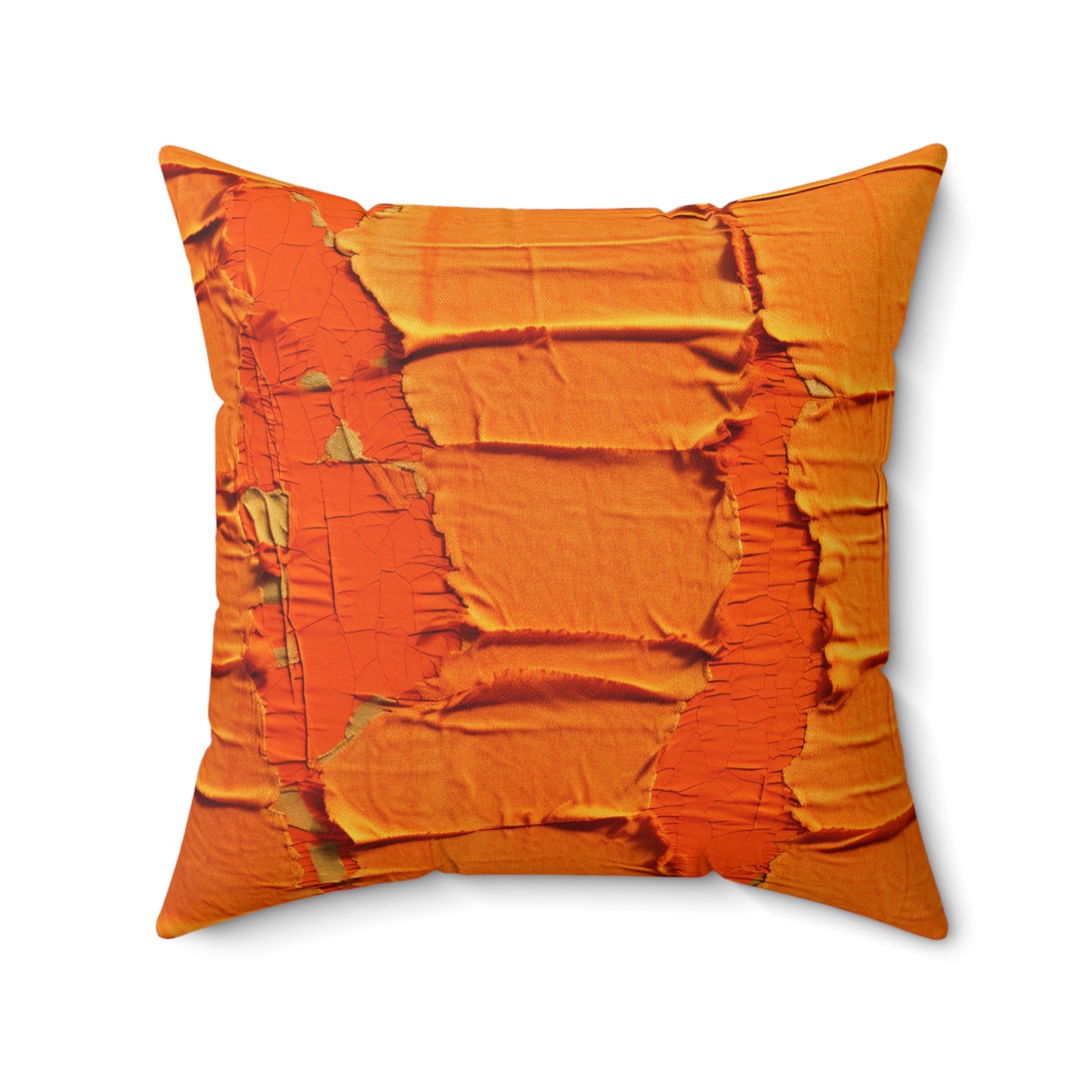 Fiery Citrus Orange: Edgy Distressed, Denim-Inspired Fabric - Spun Polyester Square Pillow