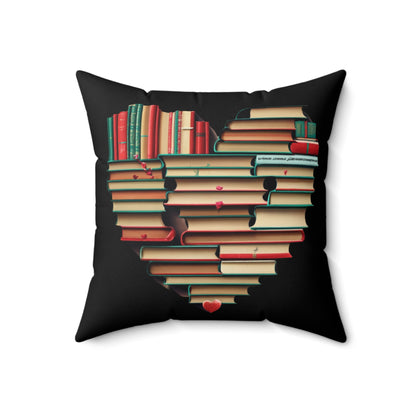 Valentines Day Book Love: Heart-Shaped Stack of Romantic Novels - Spun Polyester Square Pillow