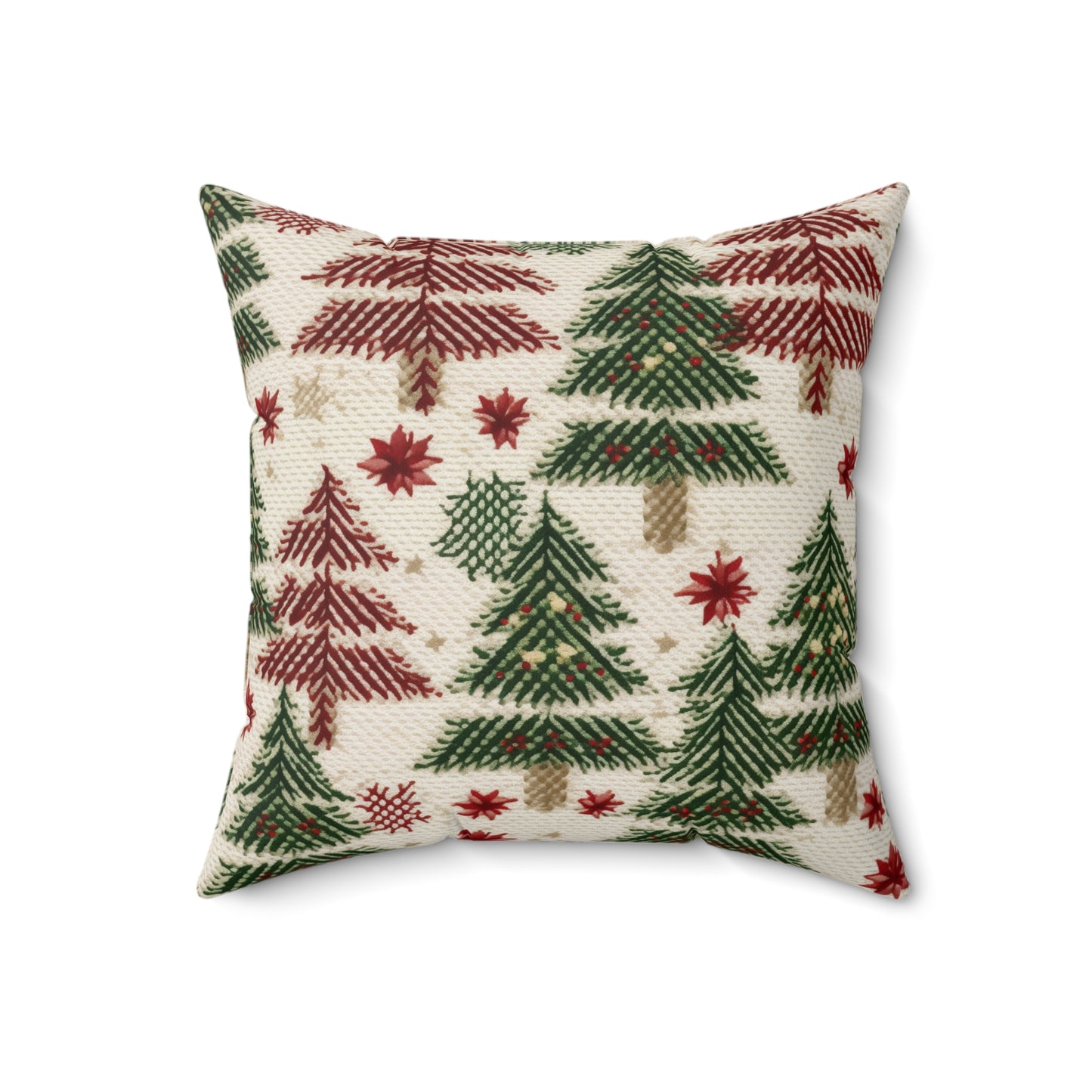 Embroidered Christmas Winter, Festive Holiday Stitching, Classic Seasonal Design - Spun Polyester Square Pillow