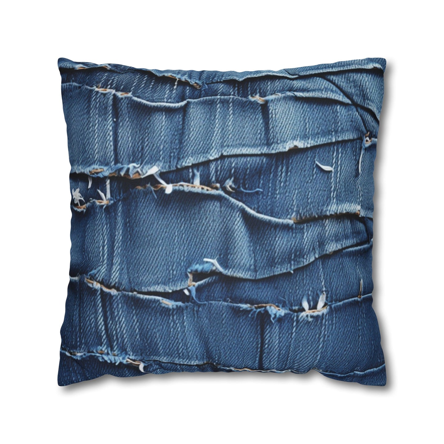 Midnight Blue Distressed Denim: Rugged, Torn & Stylish Design - Spun Polyester Square Pillow Case