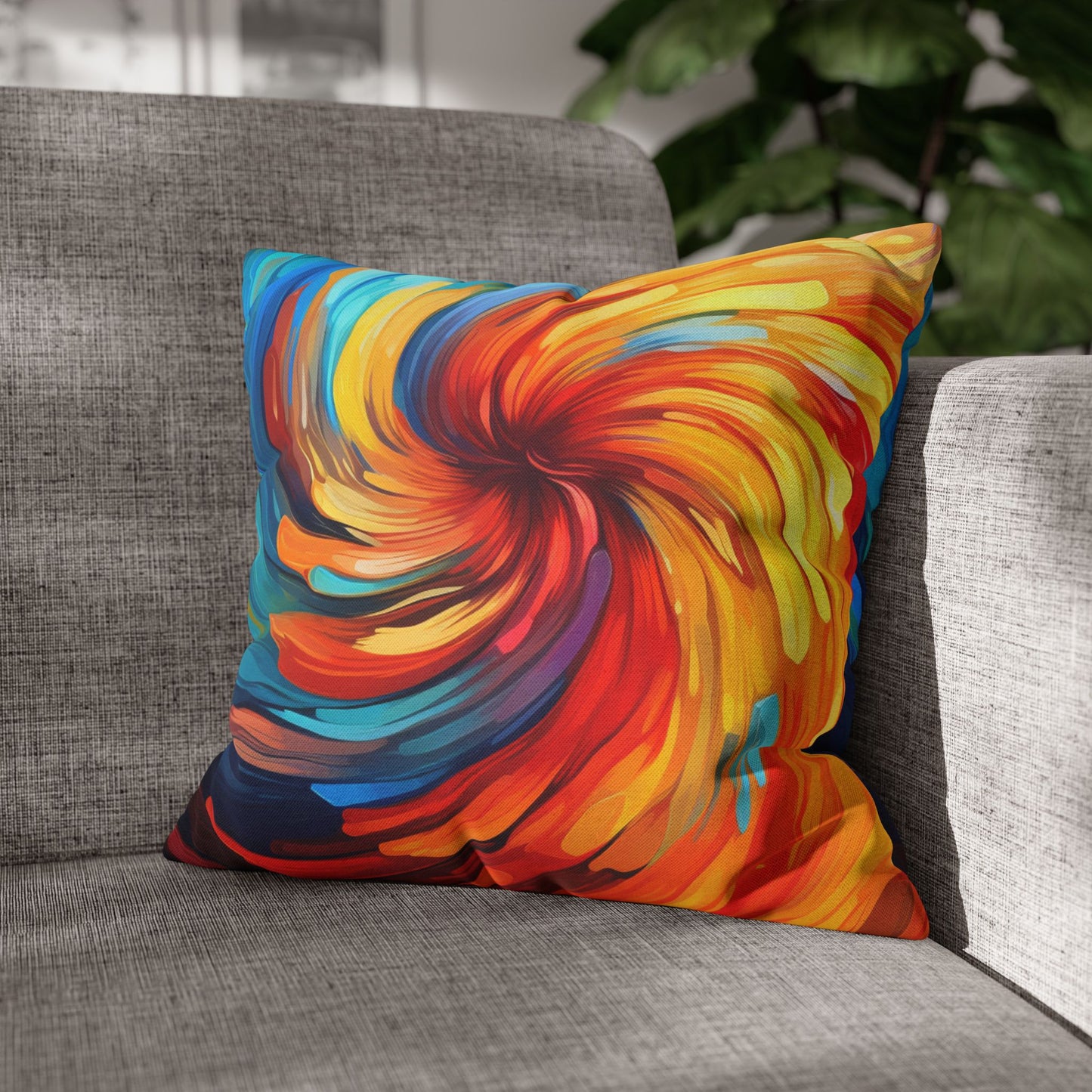 Vibrant Swirling Abstract Art - Unique and Colorful Spun Polyester Square Pillow Case