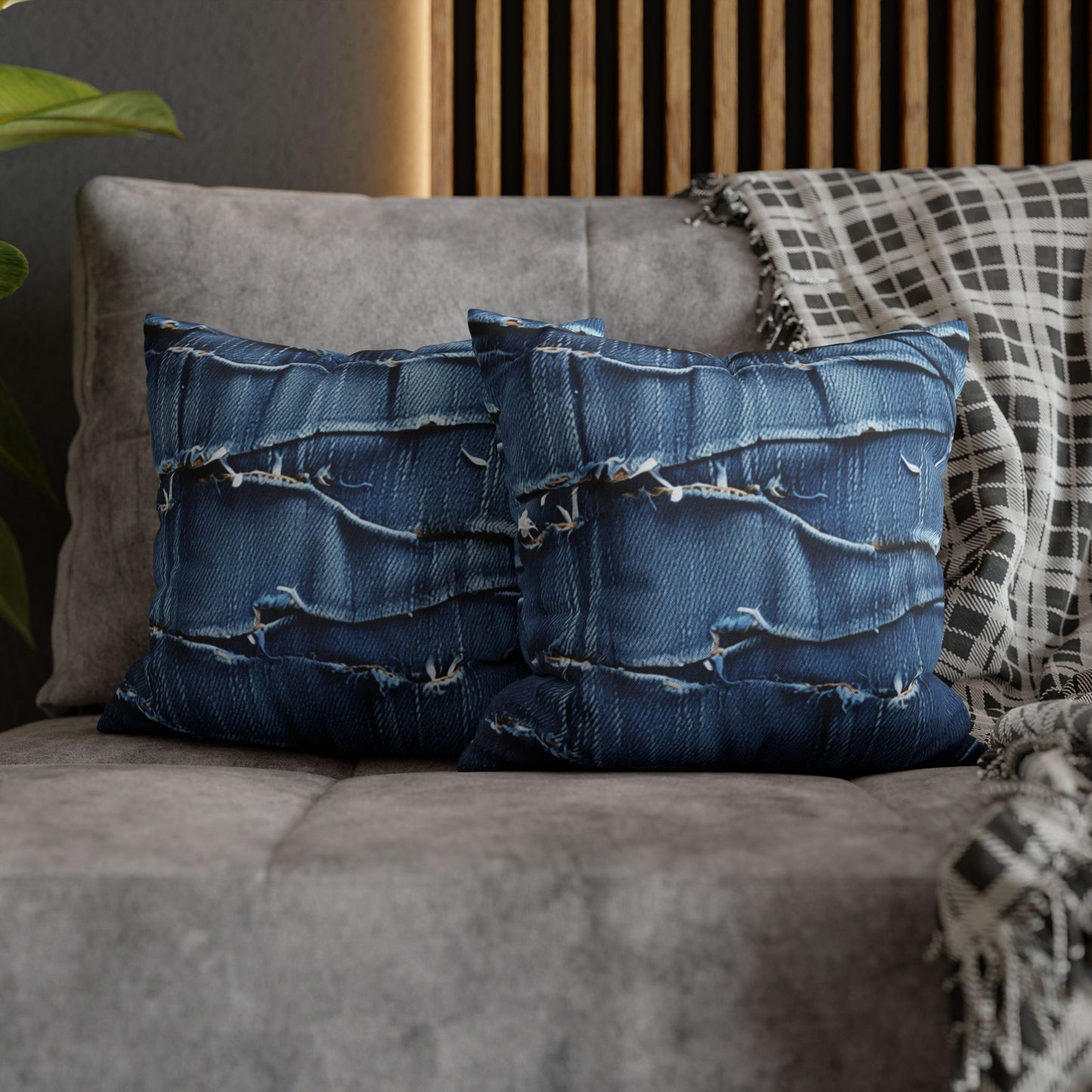 Midnight Blue Distressed Denim: Rugged, Torn & Stylish Design - Spun Polyester Square Pillow Case