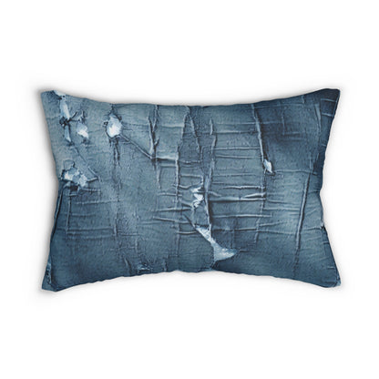 Distressed Blue Denim-Look: Edgy, Torn Fabric Design - Spun Polyester Lumbar Pillow