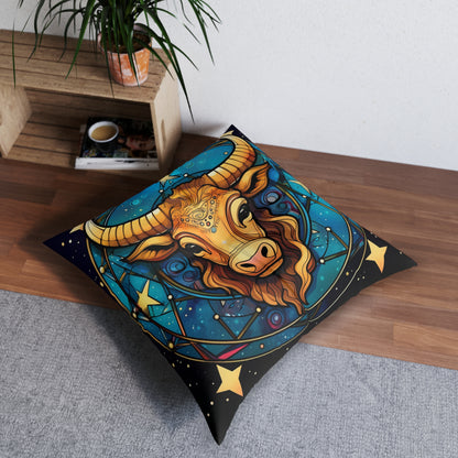 Taurus Constellation Zodiac Sign Astrology Cosmic Art - Tufted Floor Pillow, Square