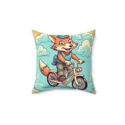 Fox Bike Ride Adventure Graphic Cyclist Spun Polyester Square Pillow