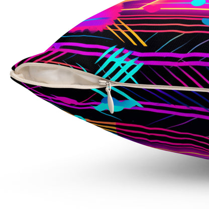 80s Synthwave Retro-Futuristic Inspired Pattern Design Spun Polyester Square Pillow