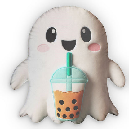 Boba Tea Ghost, Halloween Cushion, Plush Stuffed Shaped Pillow