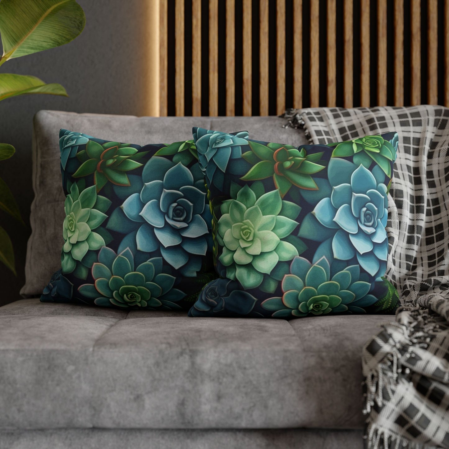 Minimalist Succulent Array - Vibrant Botanical Pattern Spun Polyester Square Pillow Case