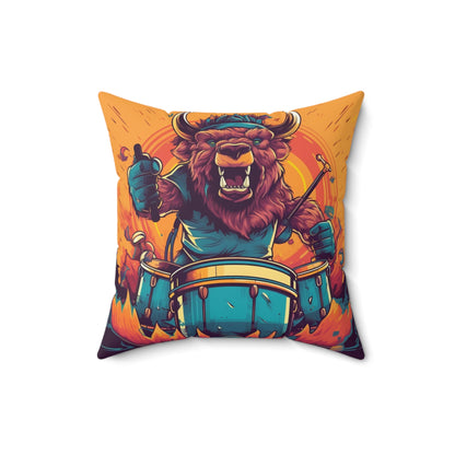 American Bison Drum Player Musician Graphic Spun Polyester Square Pillow