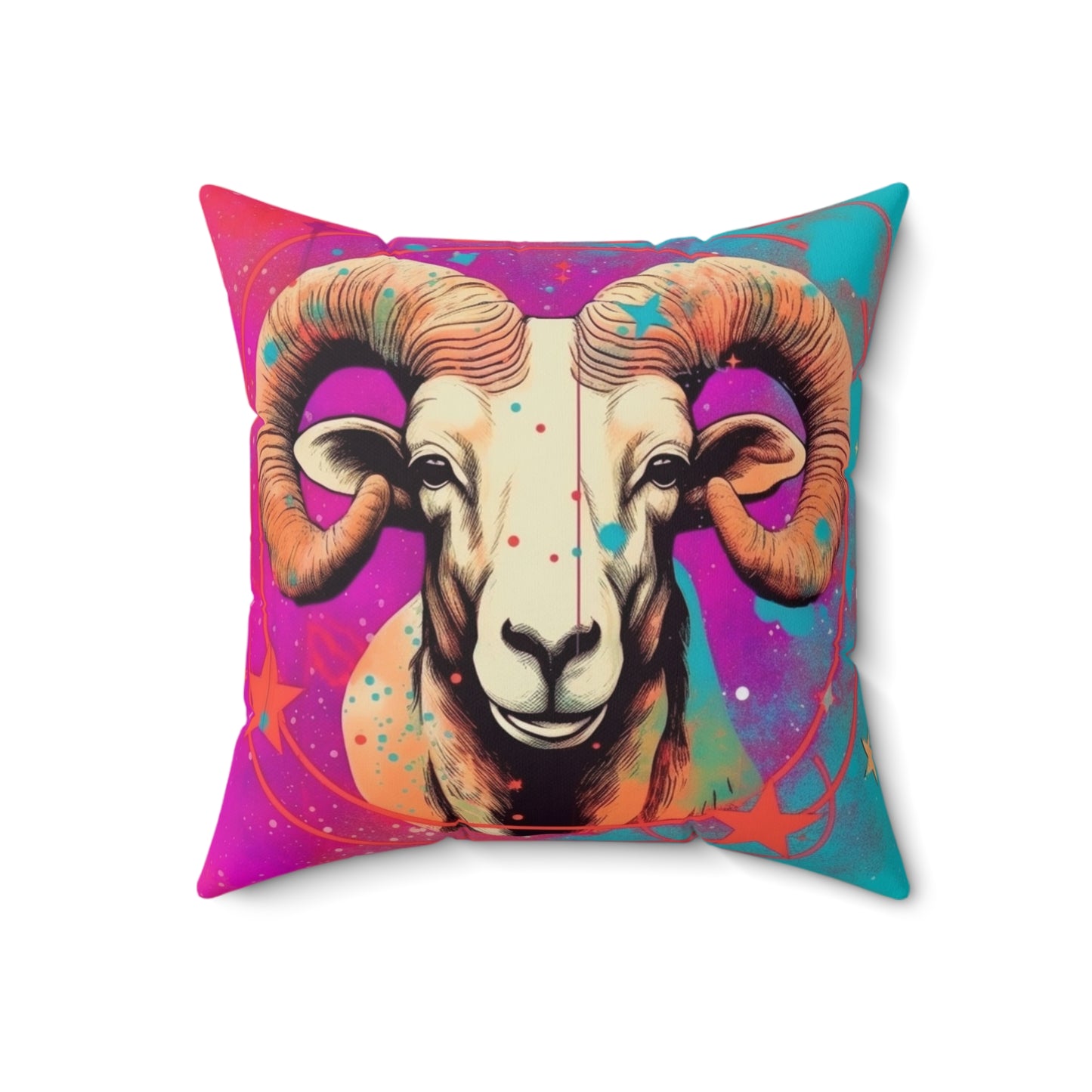 Pop Art Aries Constellation - Vibrant Zodiac Ram Symbol - Spun Polyester Square Pillow