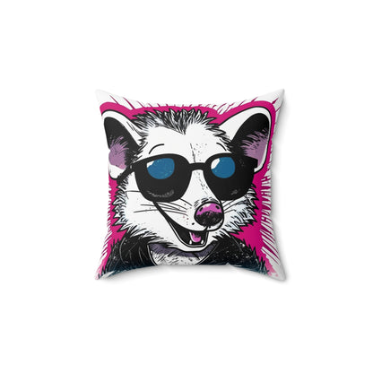 Retro Happy Opossum Graphic Spun Polyester Square Pillow