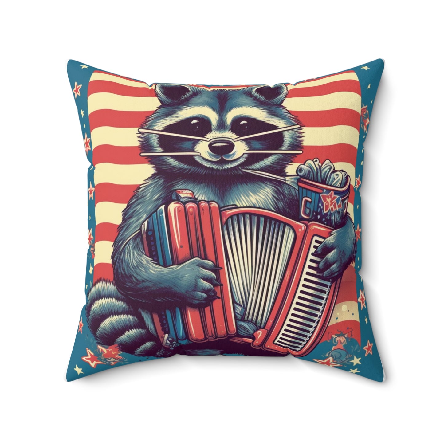 Raccoon Accordion Musician Furry Animal Graphic Spun Polyester Square Pillow