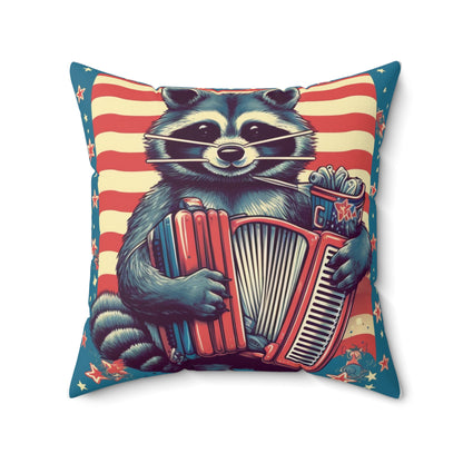 Raccoon Accordion Musician Furry Animal Graphic Spun Polyester Square Pillow