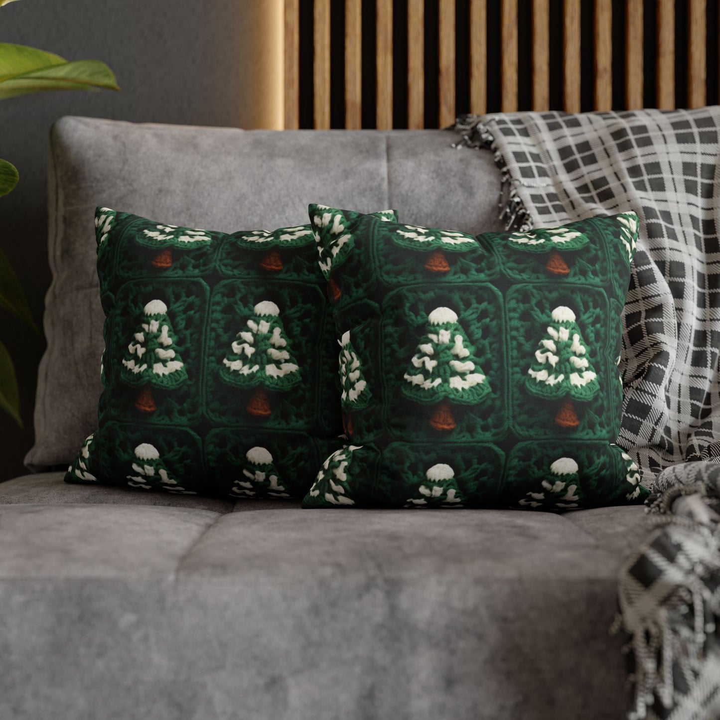 Evergreen Christmas Trees Crochet, Festive Pine Tree Holiday Craft, Yuletide Forest, Winter - Spun Polyester Square Pillow Case