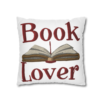 Open Book Embroidery Art: Book Lover Text for Avid Readers - Spun Polyester Square Pillow Case